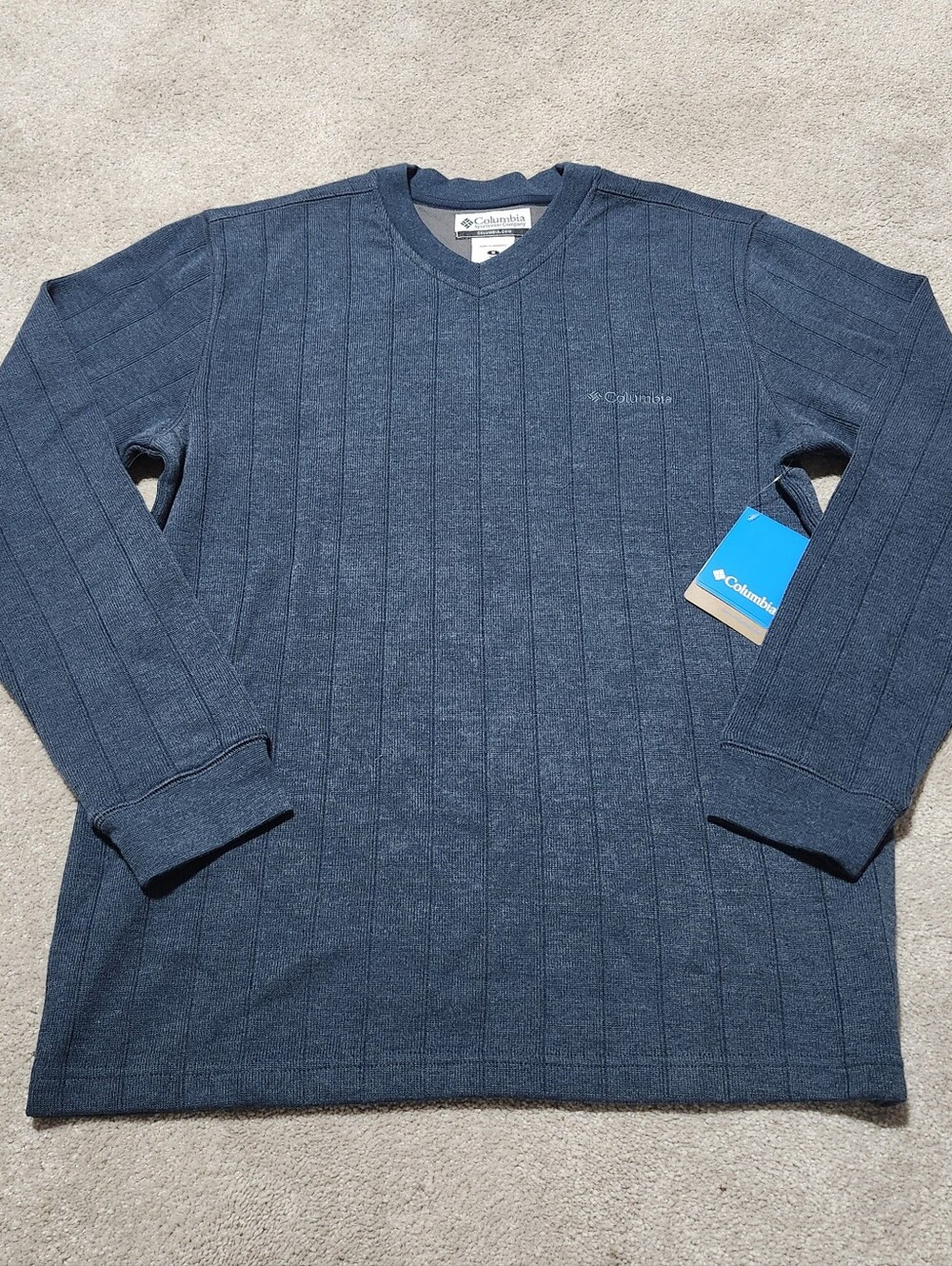 NWT Columbia Men's V-Neck Ribbed 100% Cotton L/S Sweater Denim Blue Size Small